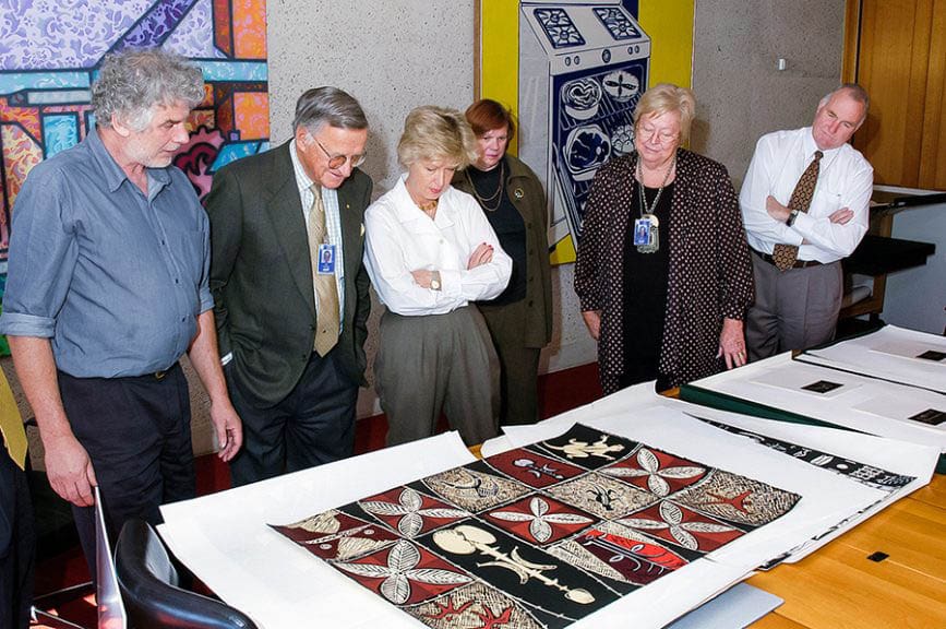 Roger Butler, Senior Curator, Australian Prints and Drawings with Gordon and Marilyn Darling, Anna Gray, Senior Curator of Australian Painting and Sculpture pre 1920, Ann Lewis AM, former council member and Alan Froud, former Deputy Director of the NGA.